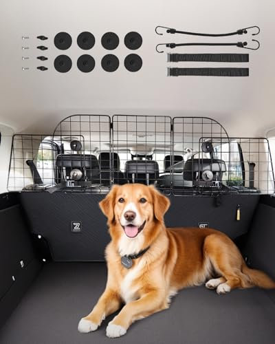 VEVOR Barrière de Voiture pour Chien Réglable 92,8-152,4 cm, Grille Pare-Chien en Treillis Métallique Robuste pour Siège Arrière, Universel pour Animaux de Compagnie, SUV, Berline, Camions, Véhicules