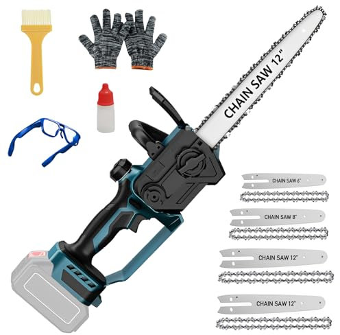 Akku-Kettensäge 6 &8 &12 Zoll, Kompatibel mit Makita 18V Akku, Elektrische Handkettensäge mit 3 Kette, Automatische Kettenschmierung für Gartenarbeit Astschere Holzschneiden (Ohne Akku & Ladegerät)