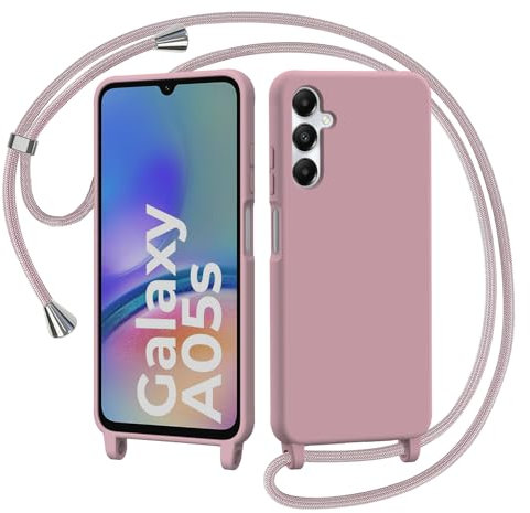 AOMYKE Coque pour Samsung Galaxy A05S avec Cordon, Collier Étui Silicone Liquide avec Tour de Cou Lanière en Corde Souple TPU Antichoc Housse - Rose