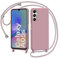 AOMYKE Coque pour Samsung Galaxy A05S avec Cordon, Collier Étui Silicone Liquide avec Tour de Cou Lanière en Corde Souple TPU Antichoc Housse - Rose