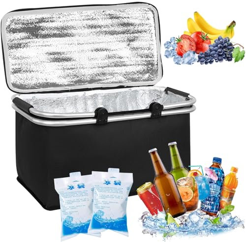 Zoonvii Sac Isotherme, Sac de Pique-Nique de Repas à Déjeuner, Pliable Etanche Isotherme Léger, 30L-Noir