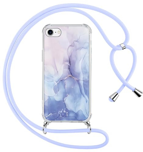 ZhuoFan Handykette Handyhülle für iPhone 16e/SE 4/SE 2025 Hülle mit Band, Transparent Aesthetic Marmor Muster Schutzhülle, Silikon + Schwer PC mit Kordel zum Umhängen Necklace Lanyard Case, 07