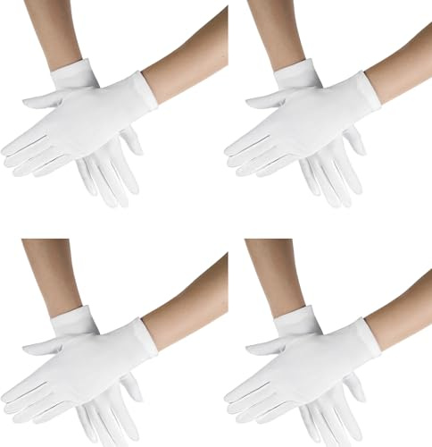 Meyeyaia 4 Paar Weiß Satin Handschuhe, Kurze Brauthandschuhe, Damen Elegant Handschuhe für Festliche Anlässe Halloween Cosplay Hochzeit Weihnachten Zauberkünstler Oper Handschuhen