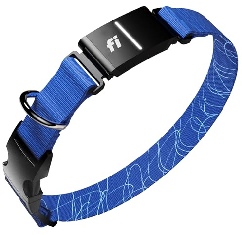 Fi New Series 3+ Smart Dog Tracker Collar [6 Month Membership Included] GPS Tracker for Dogs with Health & Behavior Monitoring, Escape Alerts, Waterproof, LED, Apple Watch Compatible (Blue, Large)
