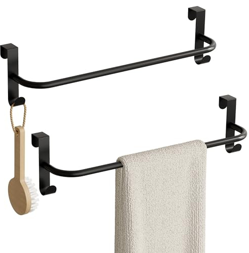SAYAYO Handtuchhalter Tür Schwarz 40cm Geschirrtuchhalter Küche mit Haken | Handtuchstange für 15-21 mm Dicke Schranktüren für Badezimmer, Küche, Waschtisch