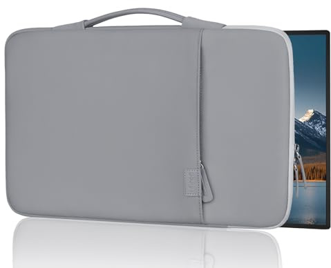 Soulgo Tragbare Monitorhülle 15,6 16,1 Zoll, PU Leder Schutzhülle für die meisten 15,6/16,1 Tragbaren Monitore, wasserdichte Laptop Display Tasche mit Fronttasche, (Grau)