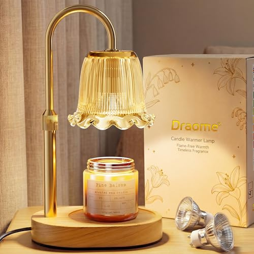 Draome Candle Warmer Lamp - Dimmable, Height Adjustable with Timer, 2 Bulbs | Flameless Flower Lamp for Jar Candles, Birthday Gifts for Women Mum and Elegant New Home Decor Housewarming Gifts Friends