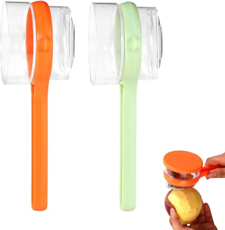 2pcs Kitchen Fruit Peeler with Storage Box, Multi-Function Veggie Peeler with Container & Ergonomic Handle Catcher Vegetable Peeling Knife for Citrus Potato Cucumber Carrot Apple (Orange, Green)
