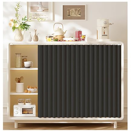 Schrank Vorhang, schrankvorhang zum schieben, Staubdichter Vorhang Für Regale Kitchen Cabinet Mit Gleitschiene Zum Schieben Schrank Schatten Vorhan Wasserdicht Schrankvorhänge,Schwarz,40x80cm