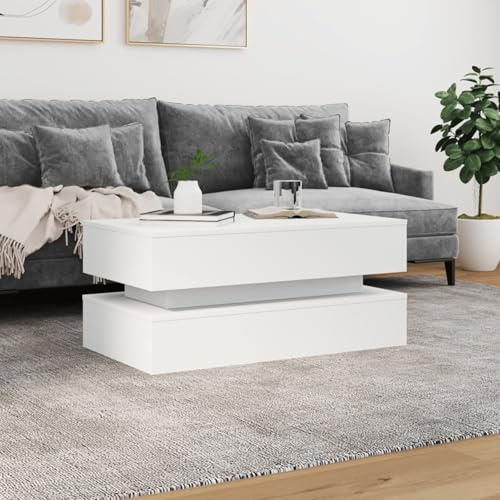 HOMELEN Couchtisch -Tisch RGB-Beleuchtung Weißer Holztisch 90x50cm Wohnzimmertisch mit -Anschluss für Moderne Einrichtung und Ambientebeleuchtung,Tische & Kaffeetische