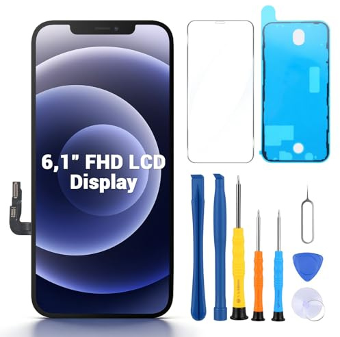 Wvoillty Display für iPhone 12/12 Pro 6,1 LCD Bildschirm Ersatz – FHD Touchscreen Digitizer mit Rahmen, Komplettset inkl. Reparaturwerkzeug, Kompatibel mit 12 & 12 Pro