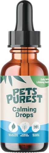 Pets Purest Dog Calming Drops - 100% Natural Cat & Dog Anxiety Relief Calming Oil for Dogs, Cats & Pets. Soothe Stressed, Nervous, Reactive Pets with Anxiety - 50ml Calming Supplement