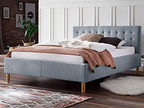 möbelando Polsterbett Einzelbett Bettrahmen Kompaktbett Bettgestell Bett Marsala I Eisblau 140x200 cm