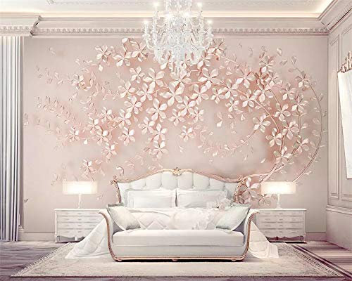 Fototapete 3D Wallpaper Rose Gold Blume Luxus 3D Stereo Tv Hintergrund Wand Papier Dekoration Wohnzimmer Schlafzimmer Tapeten, 350 × 245Cm