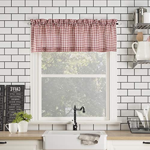 Parkham Farmhouse Plaid Semi-Sheer Gardinenstange Gardine Küchenvorhang Volant Nr.918 54 x 14 Valance rot/weiß