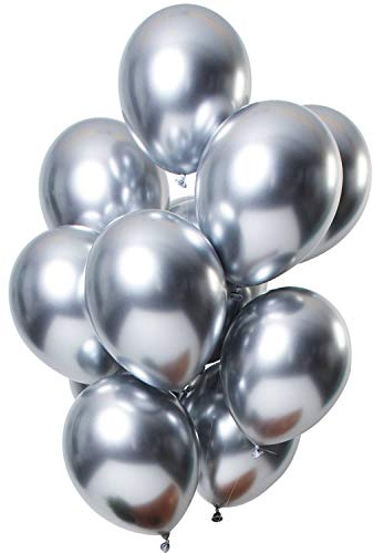 Folat 69710 Ballons Mirror Effect Silber 33cm-12 Stück Latex Helium Luftballon, Geburtstag Deko, 30 cm