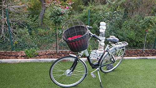 Hundefahrradkorb für Fahradlenker aus Weide in Schwarz mit Metallgitter und Kissen Verschiedene Größen Lenkrad Weidenkorb Hundekorb Lenkerkorb Einkaufskorb Natur (XXL mit Kissen)
