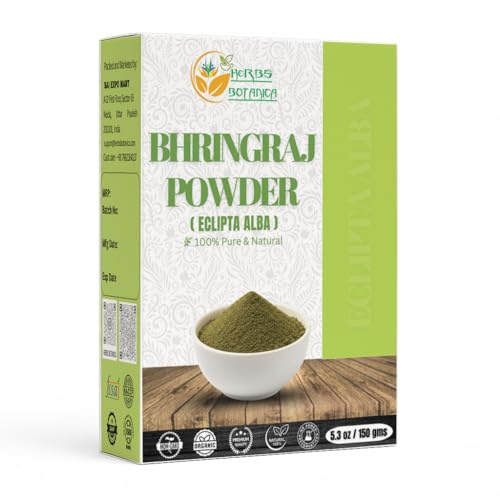 Herbs Botanica Bhringraj Pulver Bio Eclipta Alba False Daisy Karisalankanni Bhringrajasava Pulver pflegt Ihr Haar auf natürliche Weise für strahlende Locken, 150 g