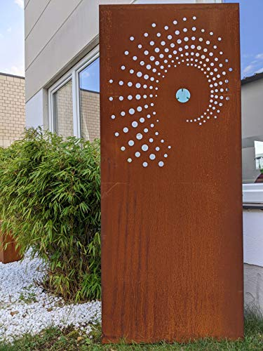 Zen Man Garten Sichtschutz aus Metall 1mm Rost Gartenzaun Gartendeko rost Sichtschutzwand mit Glasdeko (032100-2: B75*H150cm)