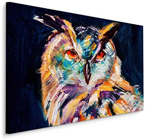 Muralo Leinwandbilder 40x30 Natur Vögel Gemalte Leinwand Wandbild Kunstdruck Eule Fauna Pinsel Striche Schlafzimmer Wohnzimmer Wanddekoration Design XXL 937 Br. 40 cm x Hö. 30 cm