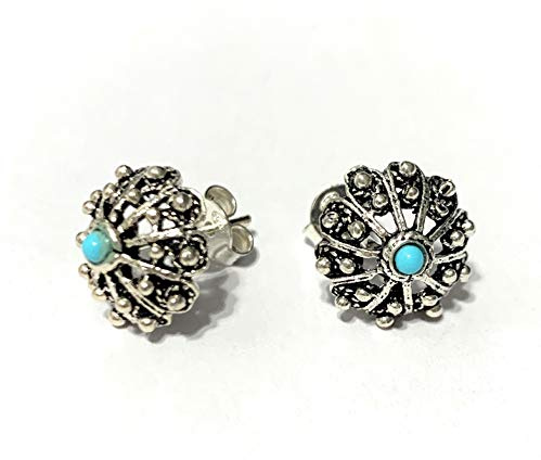 Orecchini BOTTONE Sardo con pietra centrale diametro 1 cm, Argento brunito