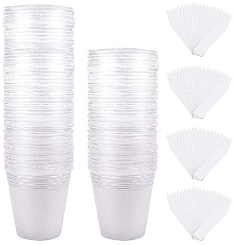 HOVEOX Lot de 100 Pots de Fleurs de 7,6 cm avec 100 étiquettes de Plantes, Pots de Jardinage en Plastique Transparent pour Plantes Grasses, Plantes Grasses et légumes