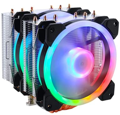 Gelid Solutions Glacier RGB – Twin Tower mit 6 Power Heatpipes – 2X 120mm-ARGB-PWM-Lüfter – TPD 220W und Mehr – AM4 Schutzbügel – Silber