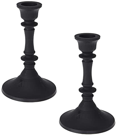 2 Kerzenständer im Set, Stabkerzenhalter in Matt Schwarz, Höhe 13,5cm | Stabkerzenhalter aus Aluminium, hohe Form, mit rundem Fuß, Kerzenleuchter für Tafelkerzen, Spitzkerzen, Stabkerzen