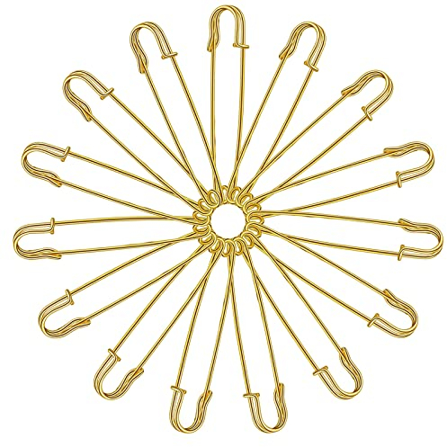 Urmspst Große Sicherheitsnadeln, 10cm, 15 Stück für Kleidung, Leder, Segeltuch, Decken, Basteln, Röcke - Extragroße, Robuste Sicherheitsnadeln (Goldfarbe)