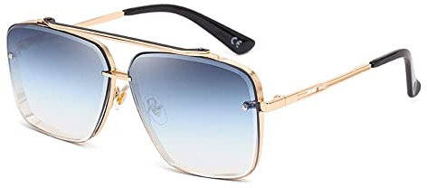 Dollger Square Sunglasses: Retro Metal Frame, Gradient Blue Lens, UV400 Protection, Unisex-Adults