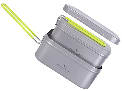 iBasingo Titanium Mess Tin Outdoor Lunch Box Camping Bowl Square Pan Hiking Single Layer Bento Poratable Tableware Lightweight Cookware with Lid Anti-scalding Handle Steamer Pot 600ml +1000ml Ti2083C