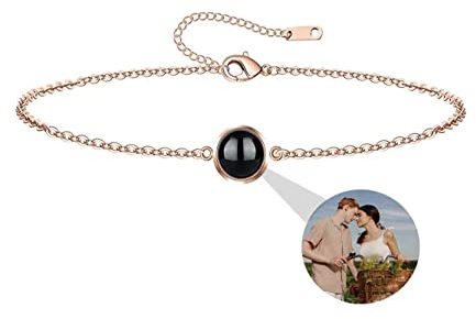 Aina Lighting Personalisiertes Armband mit Foto im Stein Ich liebe dich 100 Sprachen Kreis Projektions Armband mit Bild Schmuck Geschenke für Frauen Ehefrau Mutter Freundin