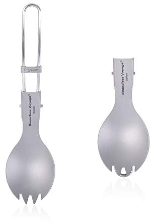 Boundless Voyage Titanium Cuillère Pliante Spork Fork Set Outdoor Camping Vaisselle Titane Couverts Boîte à Lunch Set de Couverts et Couverts de Voyage Ti1022T