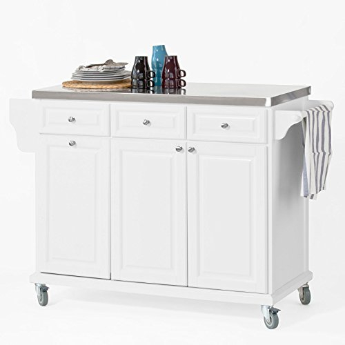 SoBuy Isla de Cocina sobre Ruedas Carro de Cocina con Encimera de Acero Inoxidable Mueble Auxiliar de Cocina con Cajones para Cocina, Comedor, Barra de Desayuno, Blanco 133 x 48.5 x 95 cm FKW33-W