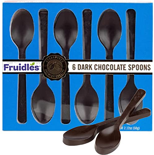Fruidles Dark Chocolate Spoons, Candy Hot Chocolate Stirring Edible Spoons, Gourmet Cocoa Edible Spoon Stirrers, Non-GMO, 2.12 Oz (6 Spoons per Box) (Single-Pack)