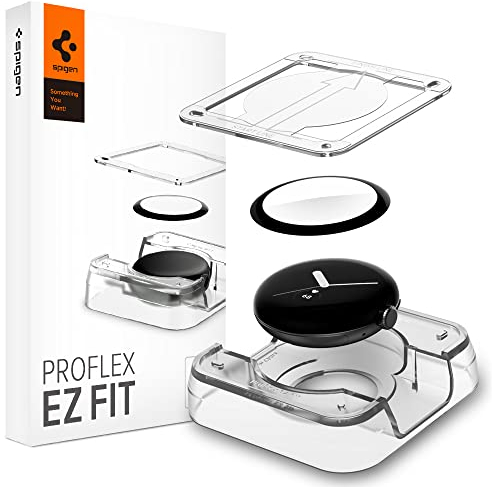 Spigen ProFlex EZ Fit Schutzfolie kompatibel mit Pixel Watch, 41mm, 2 Stück, Positionierhilfe für Installation, Anti-Kratzer, Kristallklar, Pixel Watch Folie