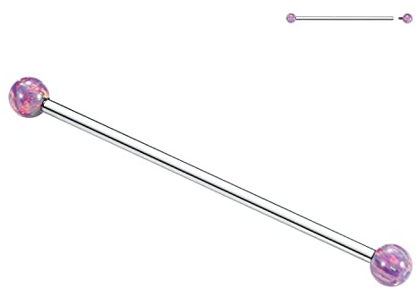 AROWRO 14G Industrial Bar Industrial Piercing Ohrringe Silber Knorpelohrring Purple Opal Industrial Barbell G23 Titanium Industrial Piercing Schmuck 1 1/2 Zoll 38mm Körperschmuck für Damen Herren