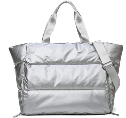 SGLTY Damen-Puffer-Tragetasche, große Handtaschen, Designer-Schultertasche, große gesteppte Yogatasche, silber