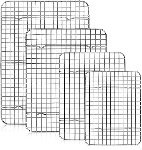 TeamFar Kühlgitter 4er Set, Edelstahl Gitter Kochen Bratroste für verschiedene Größen Backblech Toaster Backofen Pfanne, gesund & strapazierfähig, spiegelnde Oberfläche & spülmaschinenfest