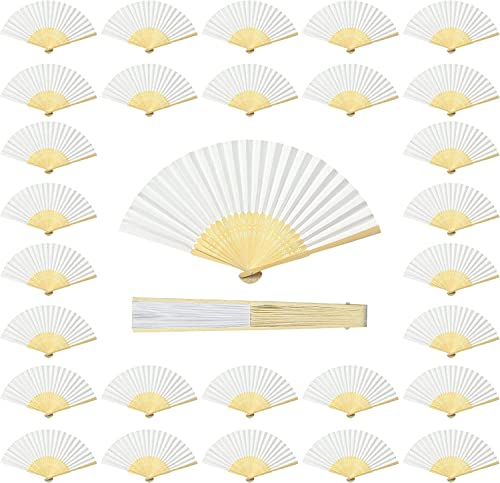 Fächer Hochzeit - 30 Stück Bambus Faltbar Papierfächer Hand Fan Gastgeschenk für Sommer Party Geburtstag DIY Wand Dekoration