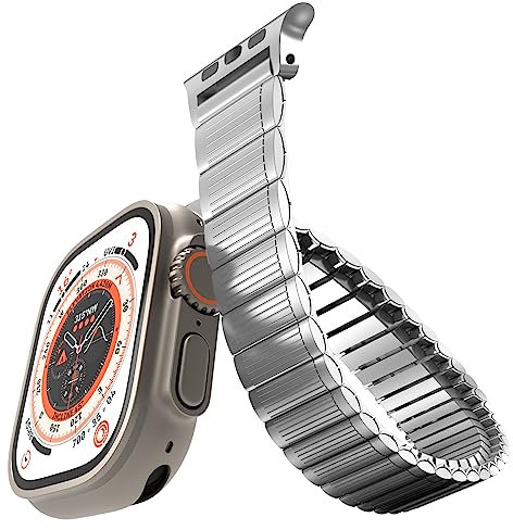 Cinturino per Apple Watch Ultra 49mm, Acciaio Inox per iWatch 46mm 45mm 44mm 42mm 41mm 40mm 38mm, Elastico Estensibile Metallo per Ultra 2 Series 10 9 8 7 6 SE 5 4 3 2 1