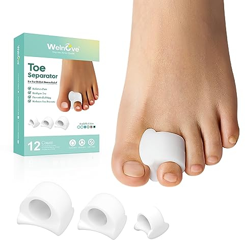 Welnove Toe Separator for Overlapping Toes - Toe Spacers for Bunions - Toe Corrector for Hammer Toes, Realign Crooked Toes - Preventing Rubbing Relieve Pressure (3 Size, 12 Pack)