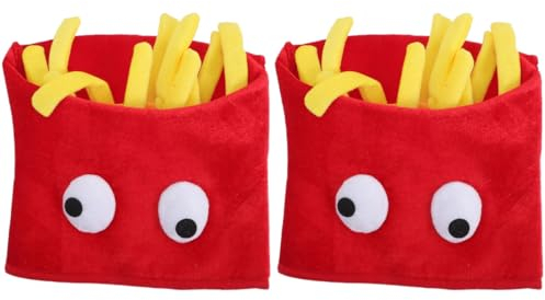 Abaodam 2 Stück Pommes-Frites-Hut Essen Erwachsene Niedlich Accessoires McDonald-Hut Geburtstag Party Kostüm Pommes Frites Neuheit Hut Cosplay Kopfbedeckung Plüsch