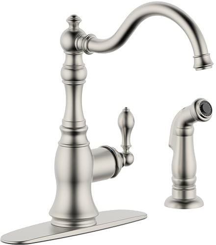 Derengge KF-6832TB-BN 20,3 cm Einhand-Küchenarmatur mit Seitenbrause, 2-Loch- oder 4-Loch-Installation, erfüllt cUPC NSF61-9 und AB1953, gebürstetes Nickel
