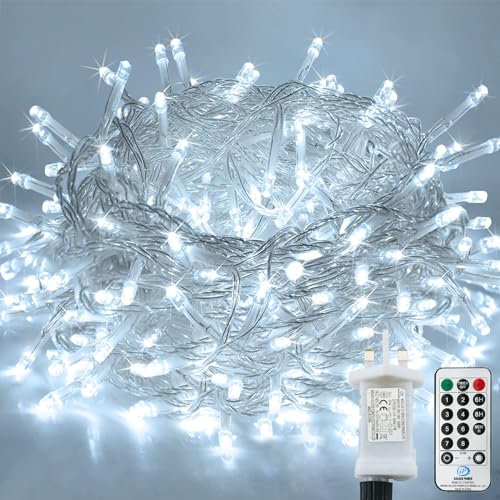 LITYBY Outdoor Fairy Lights, 50M 500 LED Christmas Decoration Lights Mains Powered Plug in String Lights with Remote/Timer, 8 Modes for Bedroom,Garden,Indoor/Outdoor, Christmas(Cool White)