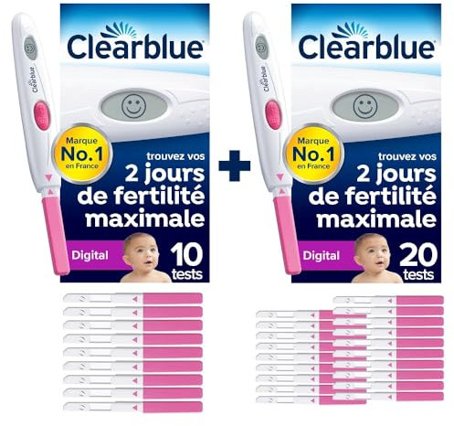 Clearblue d’Ovulation Digital, Contient 30 Tests Ovulation Pratique et Rapide (Pack de 20 Tests & 10 Tests), Signale vos 2 jours les plus fertiles, Vous Aide A Concevoir, L'Emballage peut varier