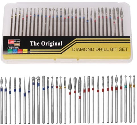 Treki 30pcs Ensemble de Forets à Ongles Ponceuses à Diamant Embouts de Ponceuse à Ongles Outils Nail Art Cuticules Forets Acrylique Lime à Ongles Bits pour Manucure Pédicure Maison Salon Accessoires