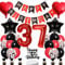 Conruich Geburtstagsdeko 37 Jahre Mann Frau, Schwarz Tortendeko 37. Geburtstag Dekoration Frau, Luftballon 37. Geburtstag Deko Mann, Happy Birthday Banner für 37. Geburtstag Frauen Party Dekoration