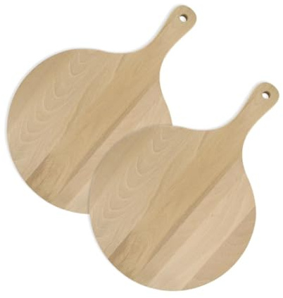 Fackelmann Lot de 2 planches à pizza rondes en bois 30 cm | Service partagé à table, Grand format 44 x 30 cm, Bois authentique, Lot de 2 planches, Pour pizza et tarte flambée
