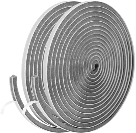 Flintronic Bürstendichtung Selbstklebend, 12m(L) x 9mm(B) x 9mm(D) Bürstenleiste, Dichtungsband Türdichtung Hochdichter Filz, Anti-Kollision Zugluftstopper für Fenster, Schiebetüren, Garderobe -Grau